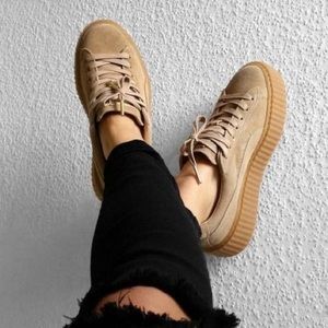 PUMA Suede Nude Platform Sneakers w/ Gold Accents